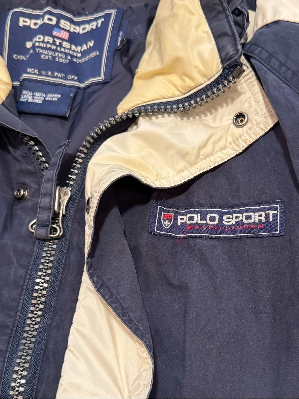 Vintage Polo Sport Ralph Lauren Sportsmans Parka Jacket Mens L Navy Puffer 90s
